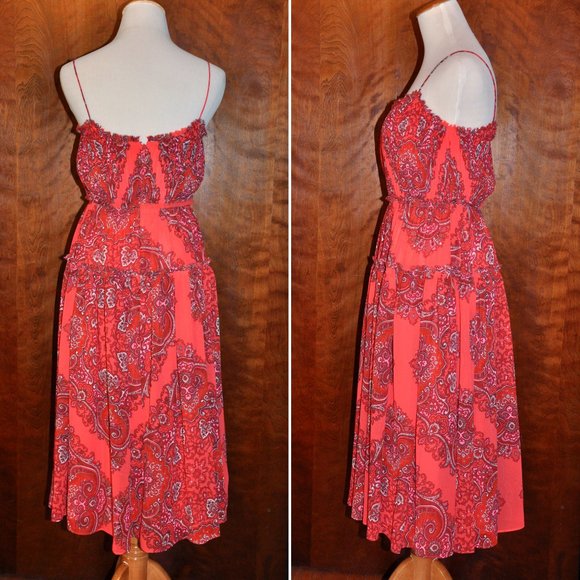 Banana Republic Coral Spaghetti Straps With Tiny Pleated Bodice Sun Dress - Picture 1 of 8